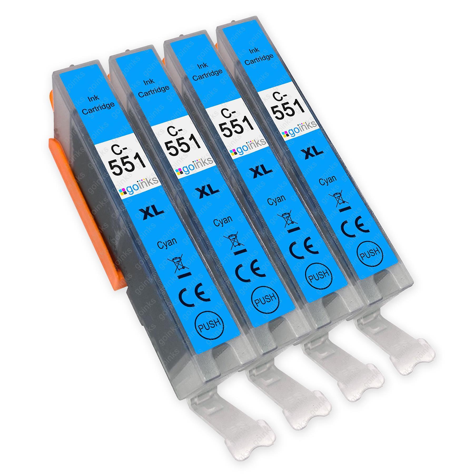 4 Cyan Ink Cartridges to replace Canon CLI-551C Compatible/non-OEM from Go Inks