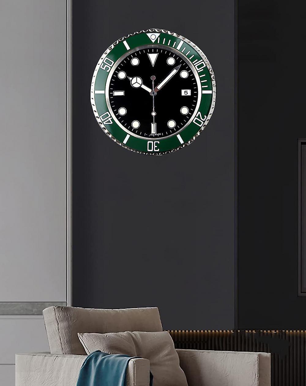 Hcankcan Submariner wall clock suitable for dining rooms, living rooms, studios, etc. (black and green)