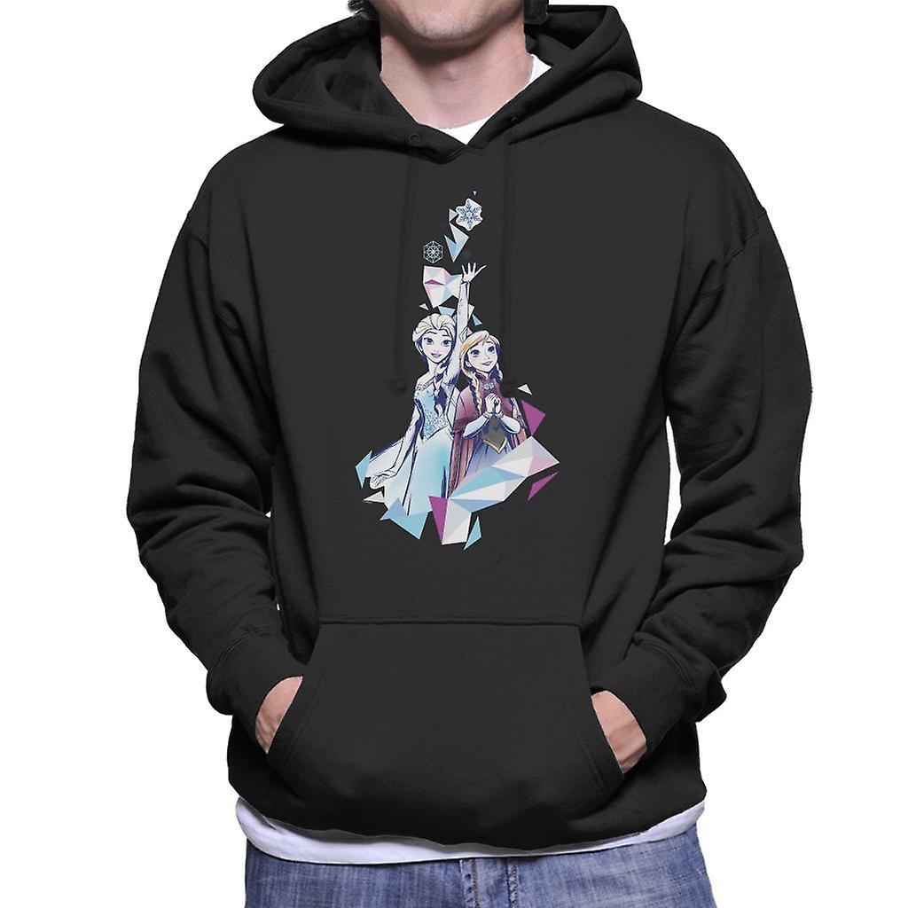 Disney Frozen Anna And Elsa Snowflake Prism Design Men's Hooded Sweatshirt Black Large