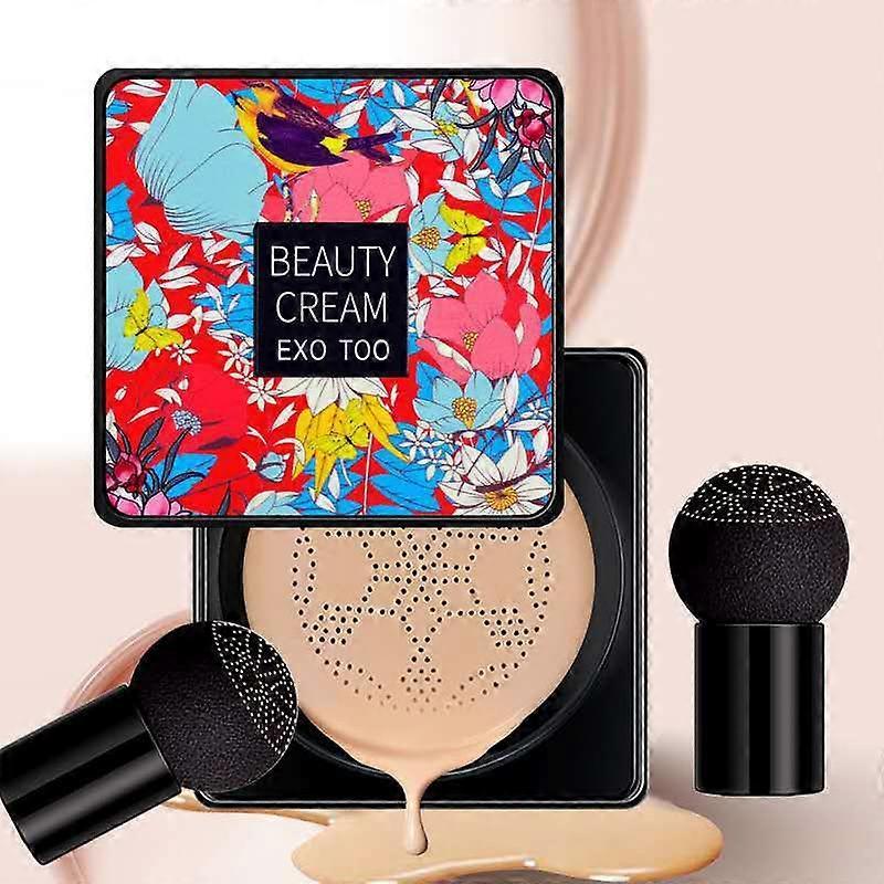 Denuotop Air Cushion CC Cream Mushroom Head, Moisturizing Concealer Makeup Base With Two Mushroom Makeup Sponges (Natural)