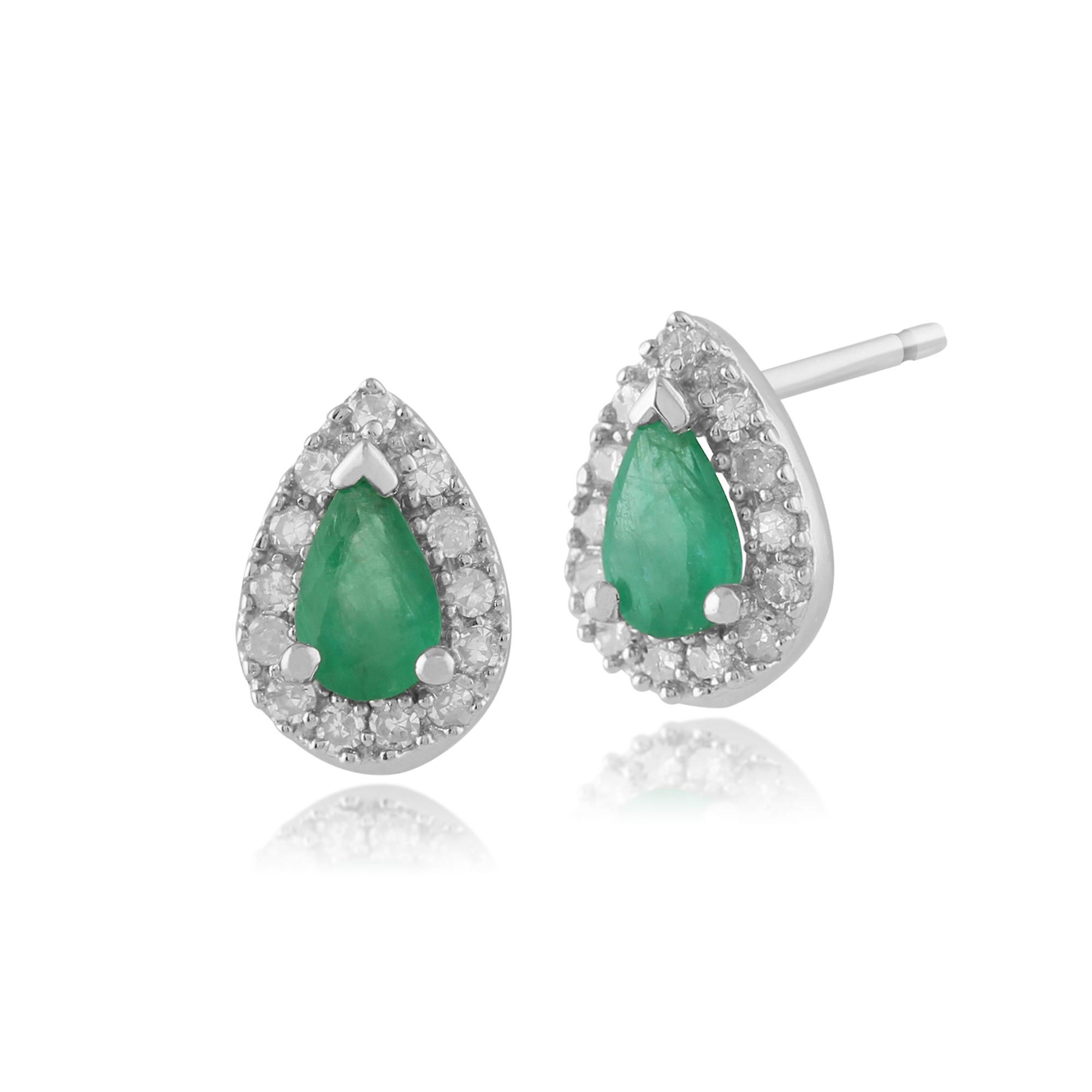 Gemondo Classic Pear Emerald & Diamond Cluster Stud Earrings in 9ct White Gold 123E0693039 Green One Size