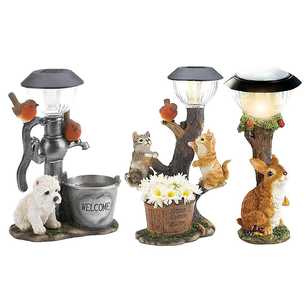 Tovys Solar Garden Statue Cat Dog Rabbit Animal Sculpture with Solar LED Lighted for Outdoor Decor Patio Lawn Ornaments,Solar Yard Lights Outdoor O...