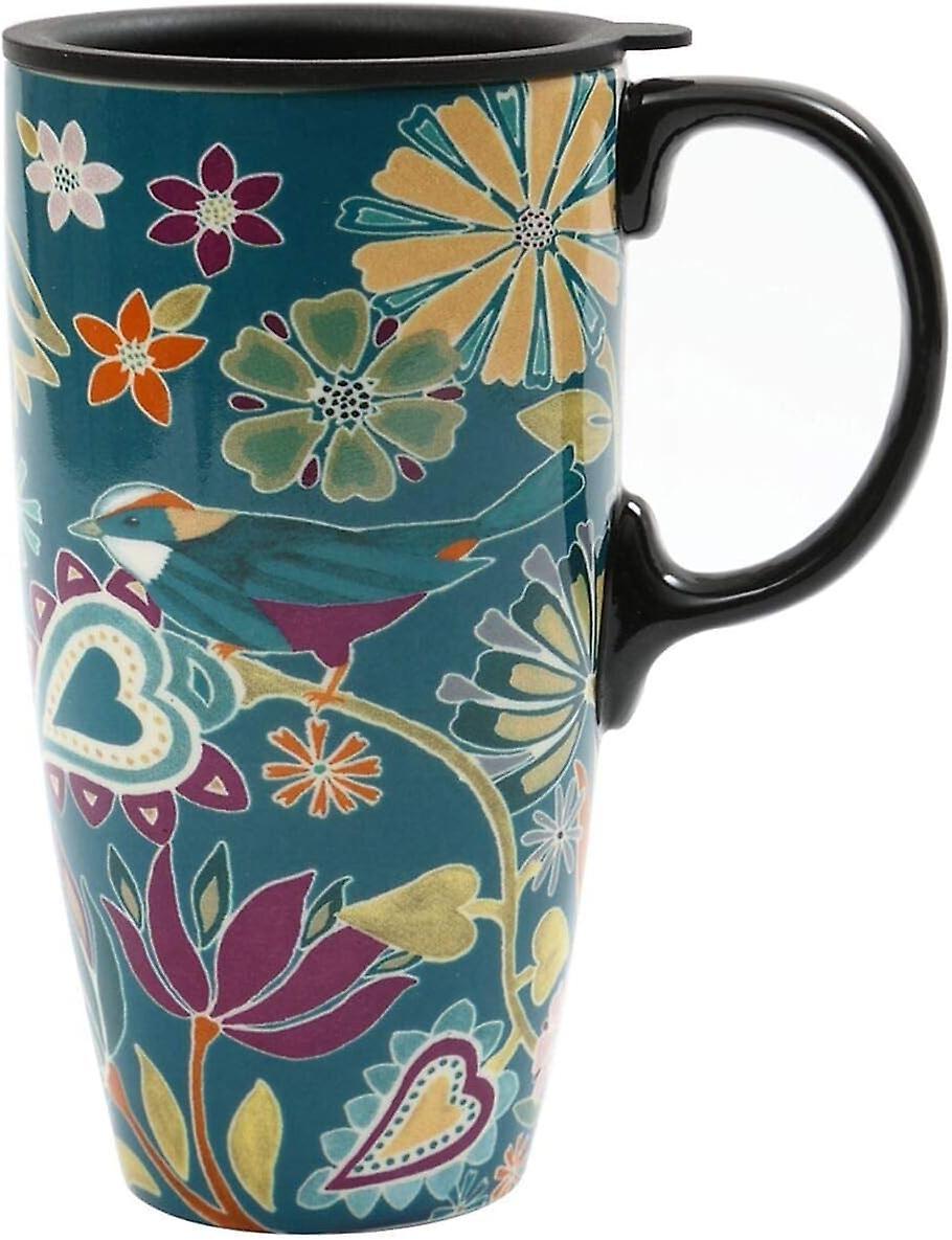 Veny Ceramic Mug With Lid And Handle - 17oz Latte Mug In Green