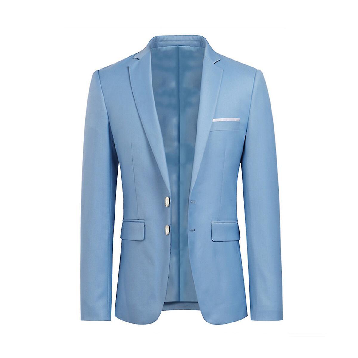 Allthemen Men's Business Blazer Solid Slim Fit Jacket Sky Blue L