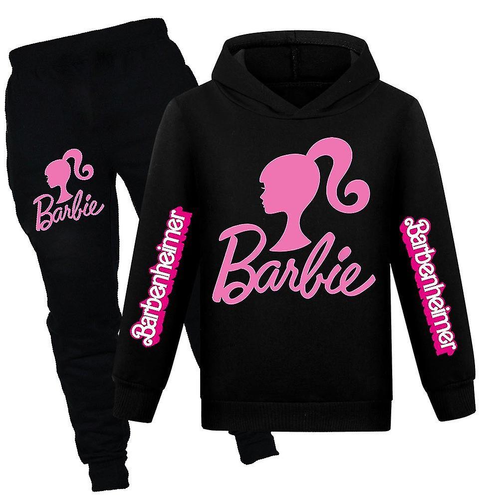 Lequeen 7-14 Years Kids Teens Boys Girls Barbie The Movie Hoodies Tracksuit Hooded Tops + Pants Outfits Set Gifts2023 Black 13-14Years