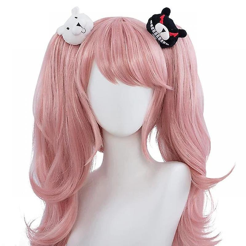 JUSCH Junko Enoshima Cosplay Wig Synthetic Light Pink Long Wigs With Bears accessories,WZ-1334R light pink/pink