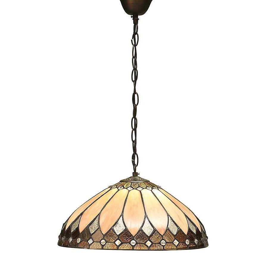 Interiors 1900 Lighting Brooklyn 1 Light Medium Ceiling Pendant Dark Bronze, Tiffany glass, E27