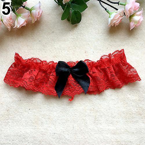 Tuelaly Women\\'s Cute Cosplay Elastic Lace Bowknot Thigh Leg Ring Bow Garter Belts Red