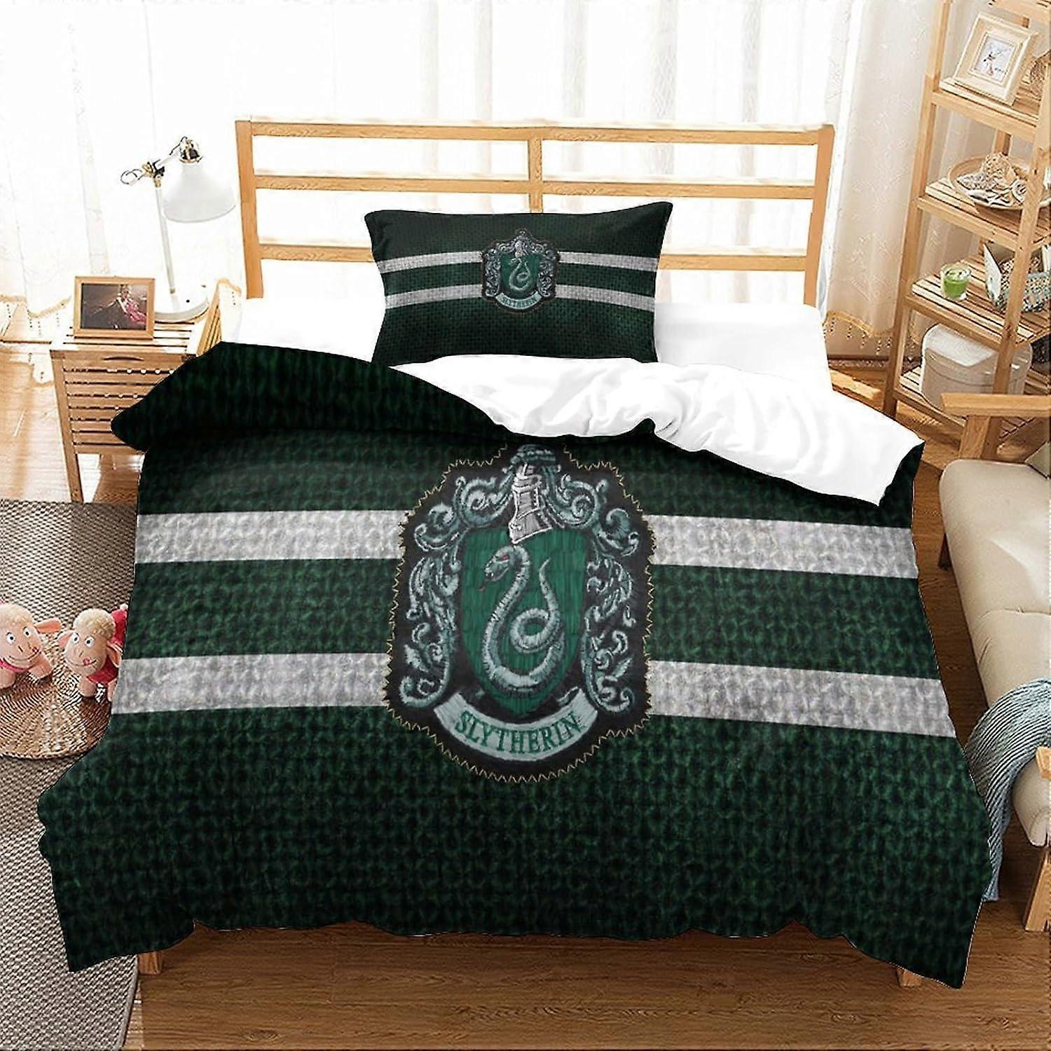 Kerota 3D Printed Bedding Set 2 Pieces Slytherin Duvet Cover Sets Soft and Easy Care Quilt Cover for Adults and Kids, Microfiber Duvet Cover Single...