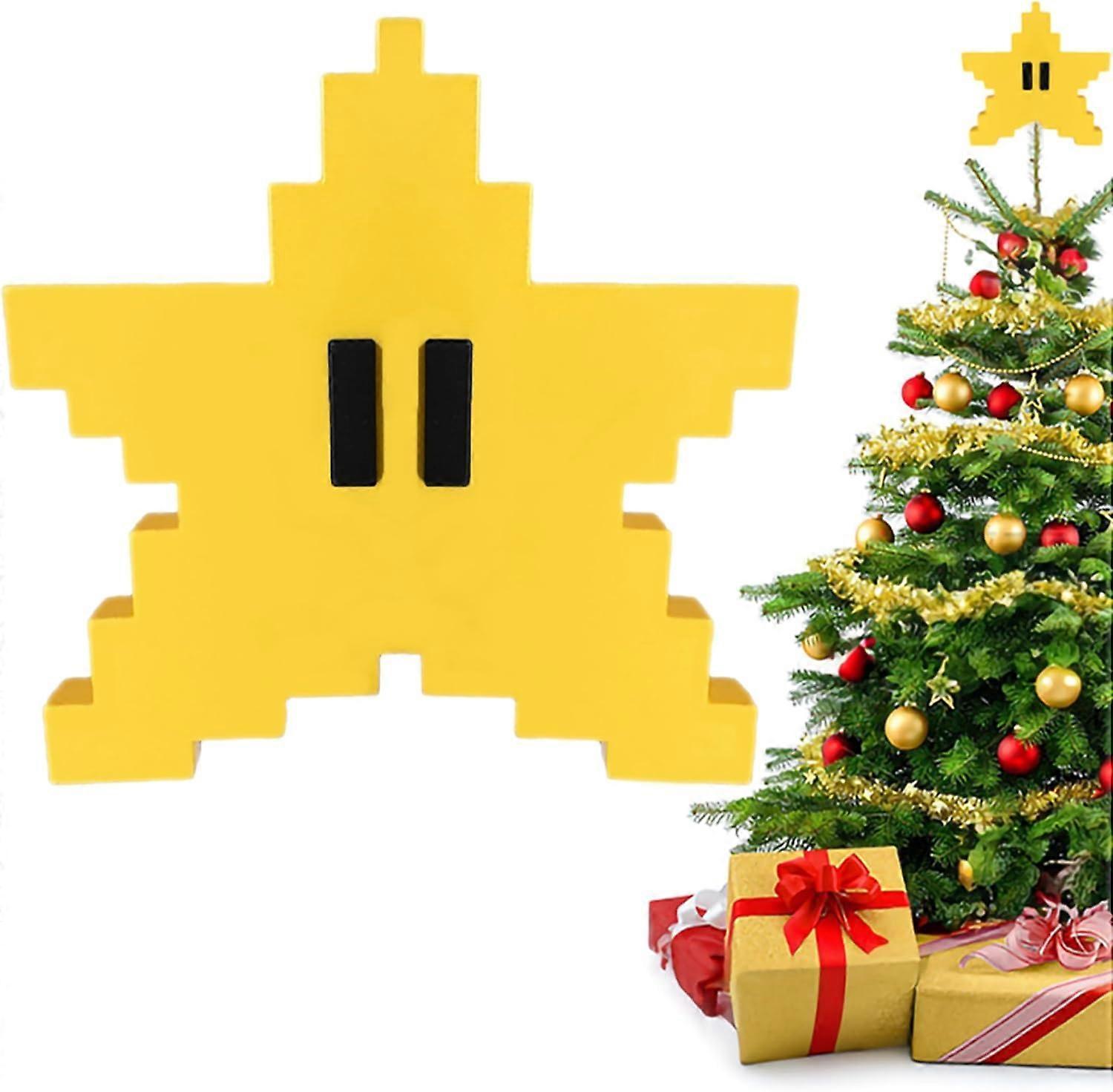 Heyone Christmas Tree Topper Star,Super Mario Funny 3D Vintage Pixel Hallmark Christmas Hanging Ornament Gifts Decor Xmas