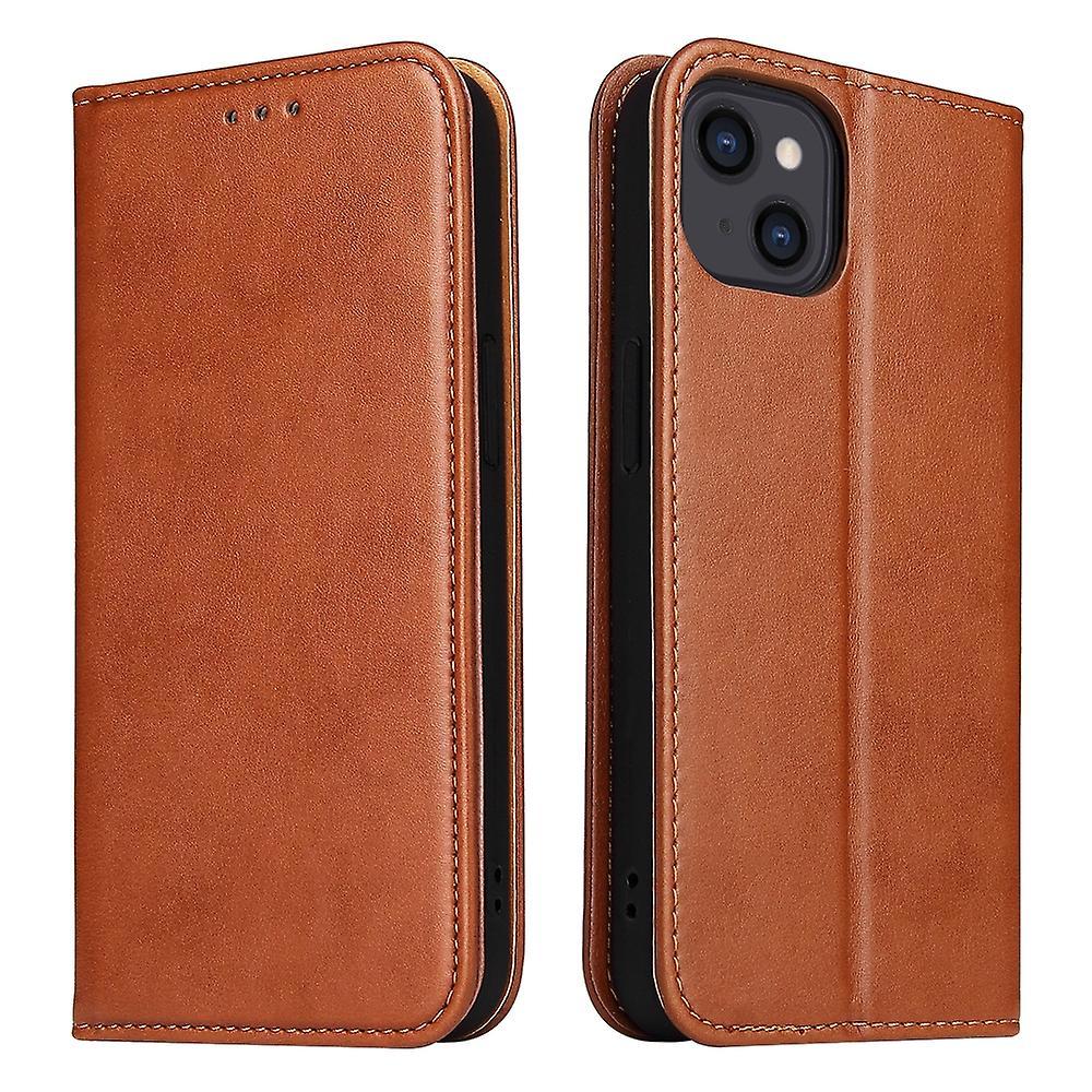 Fierre Shann Pu Leather Texture Leather Case For Iphone 13 Brown