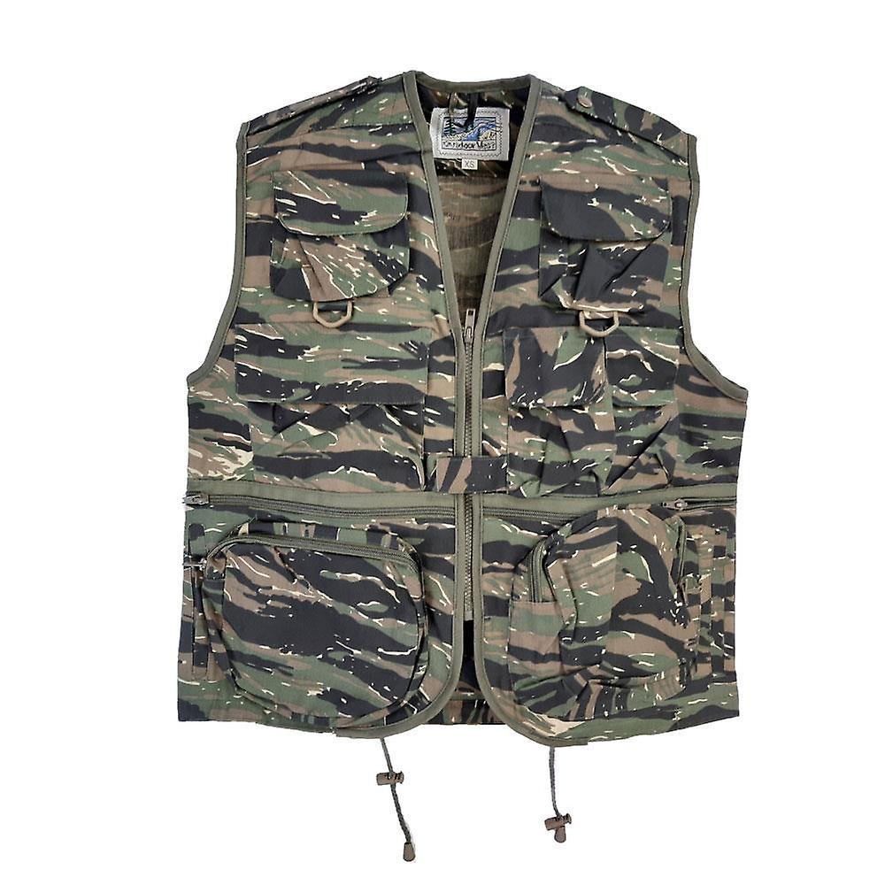 RTC Multi Pocket Fishing Vest Hunting Waistcoat Tiger Stripe Camo XXXX-Large