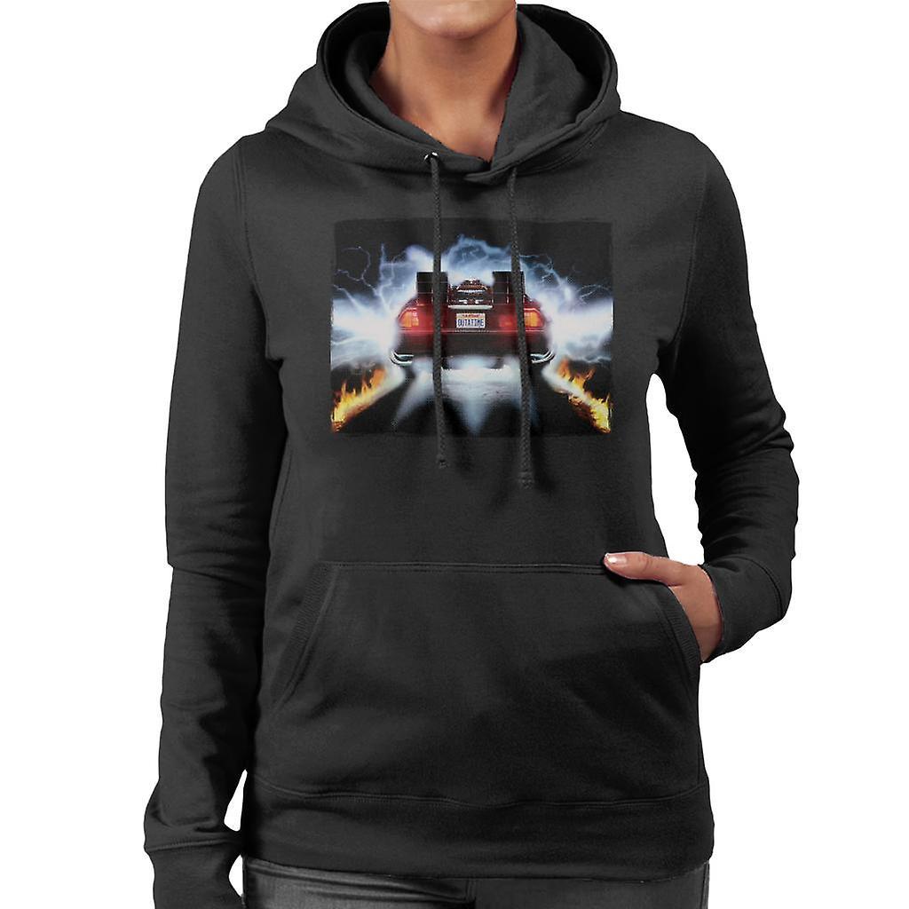 Back to the Future Delorean Taking Off For Time Travel Women's Hooded Sweatshirt Black XX-Large