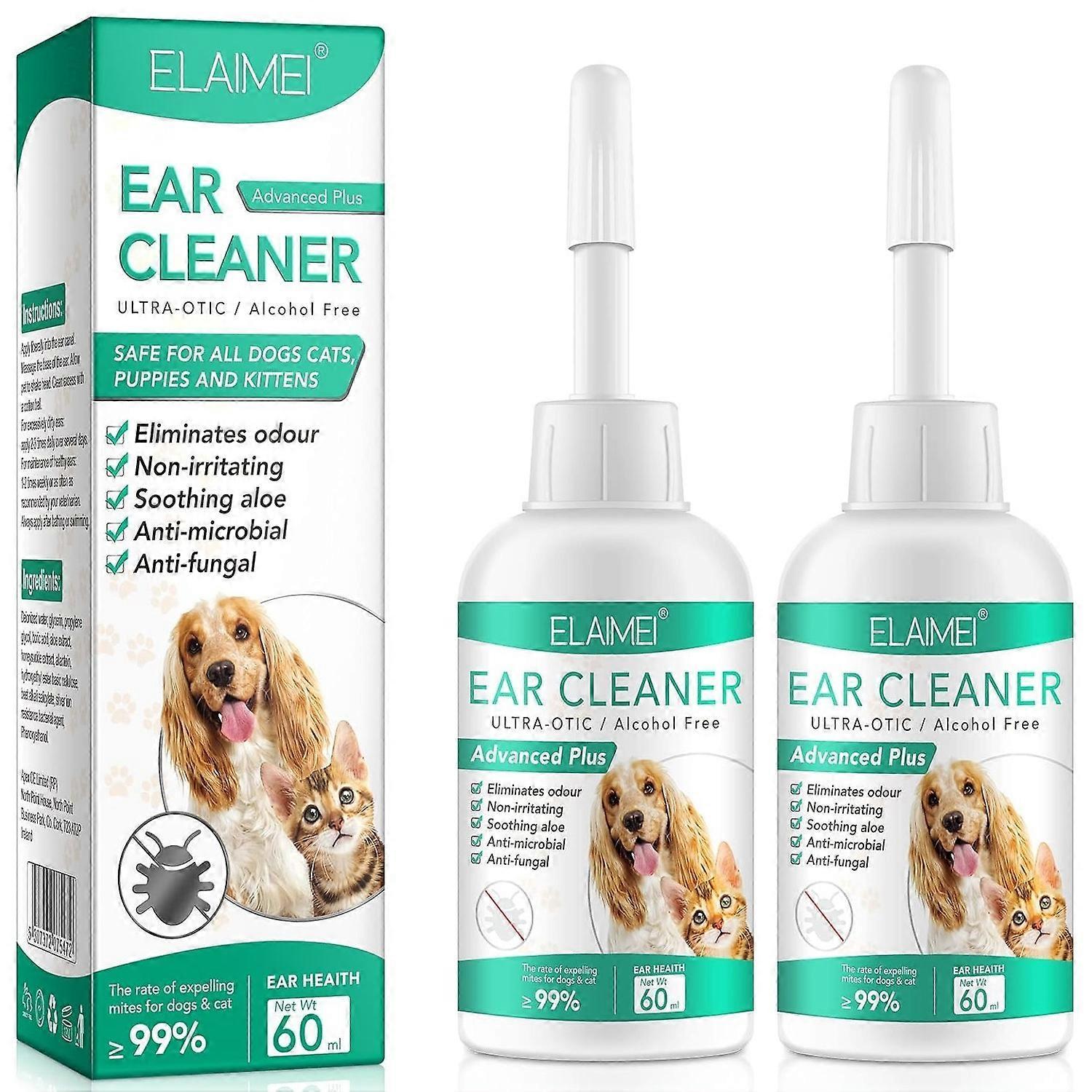 Frusde Dog Ear Cleaner, Ear Mites Treatment For Dogs And Cats, Ear Wipes Ear Drops Wash Ear Cleaner For Pet, Ear Infection Treatment 2Pcs