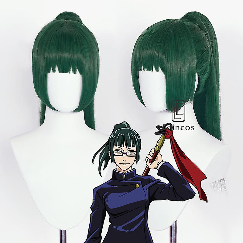 Bolongking Anime Jujutsu Kaisen Cosplay Maki Zenin Wig Dark Green Wigs Women Heat Resistant Synthetic Hair One Size