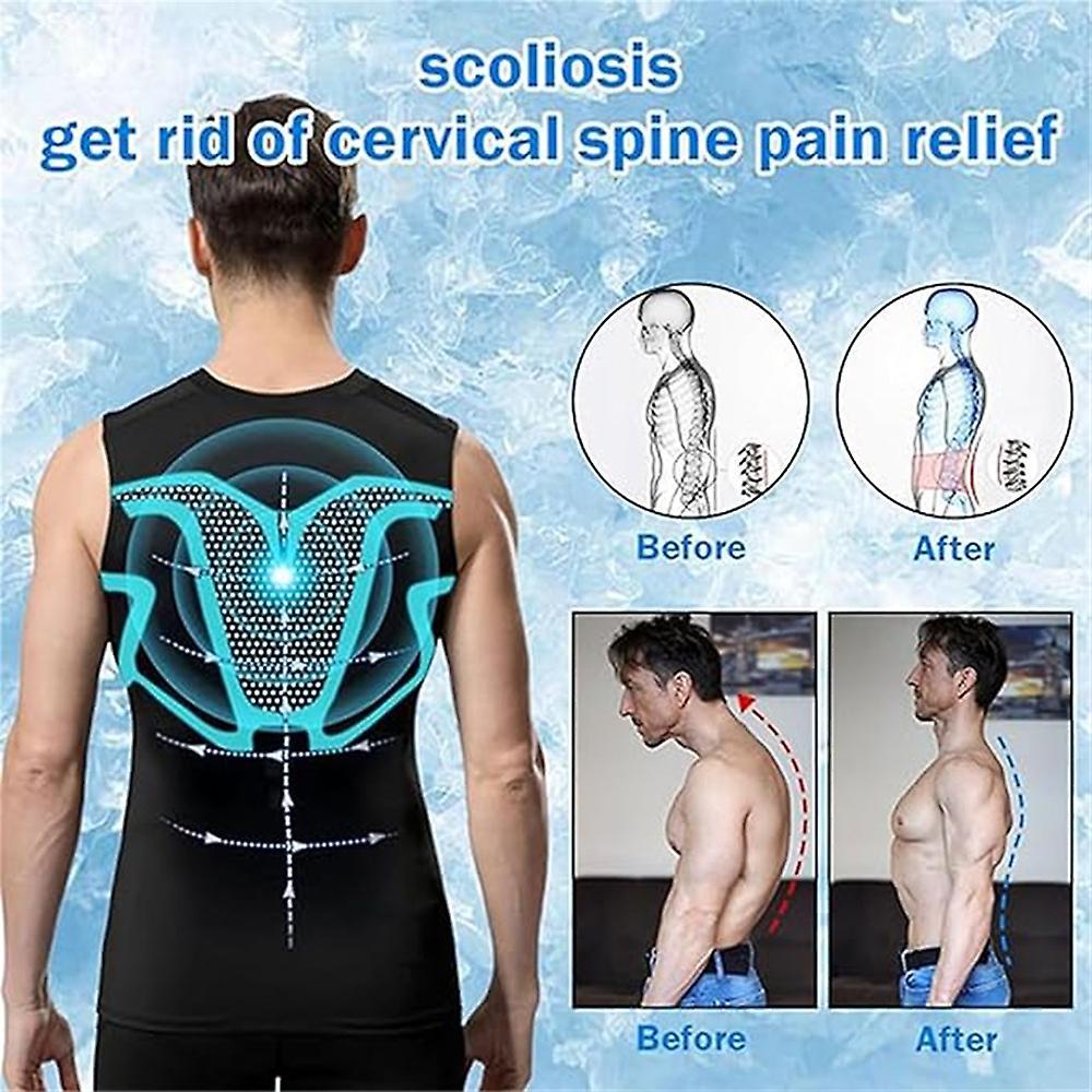 Jielin Menionic Tourmaline Posture Corrector Vest, Menionic Tourmaline Posturecorrector Vest,posture Corrector Men BLACK B XL