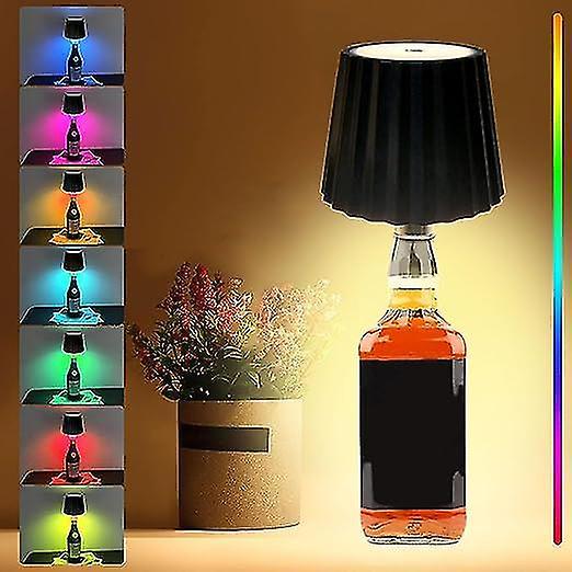 Bxs Led Battery Table Lamp - Rechargeable, Dimmable, Wireless Bottle Lamp With Rgb Colors Black