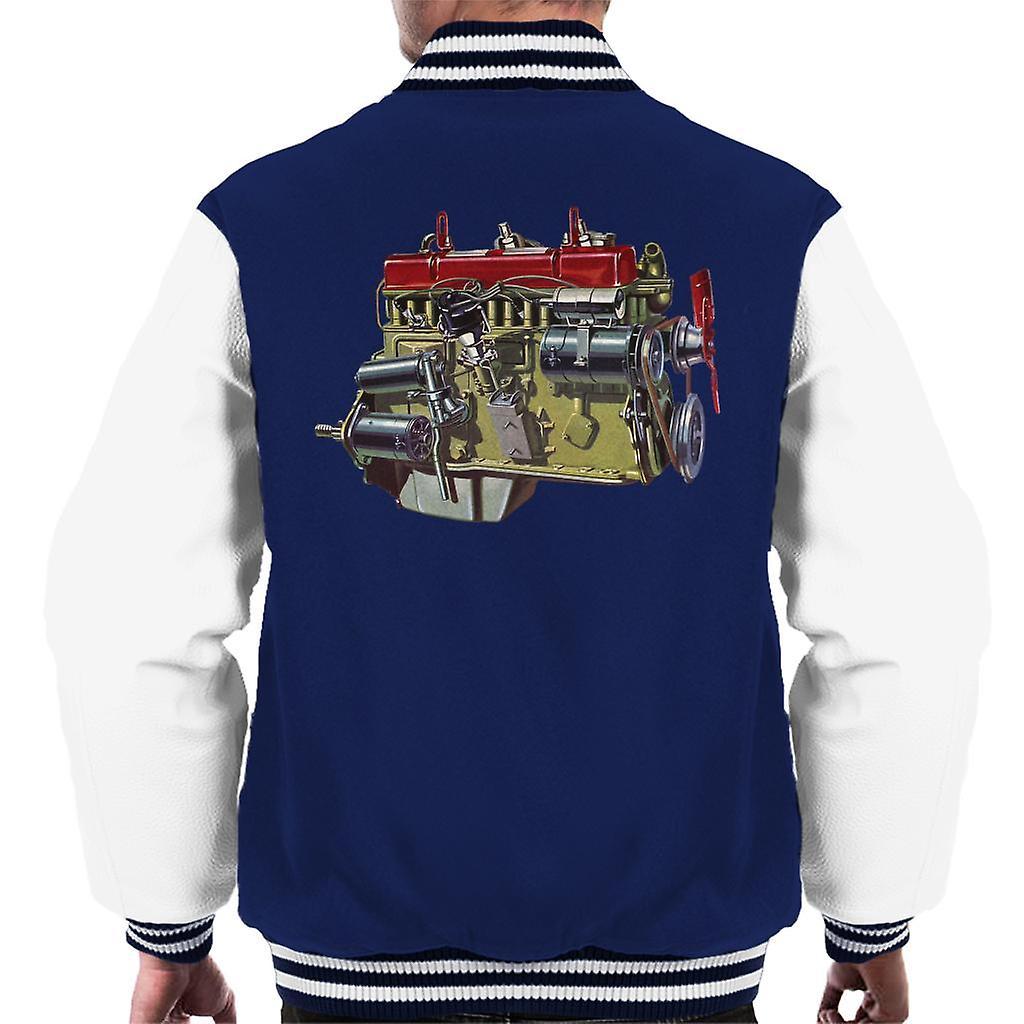 Austin Healey Side View Of Engine British Motor Heritage Men's Varsity Jacket Navy/White Medium