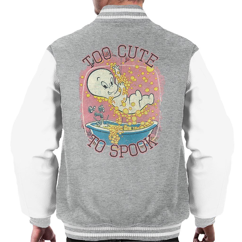 Casper The Friendly Ghost Too Cute To Spook Men's Varsity Jacket Heather Grey/White XX-Large