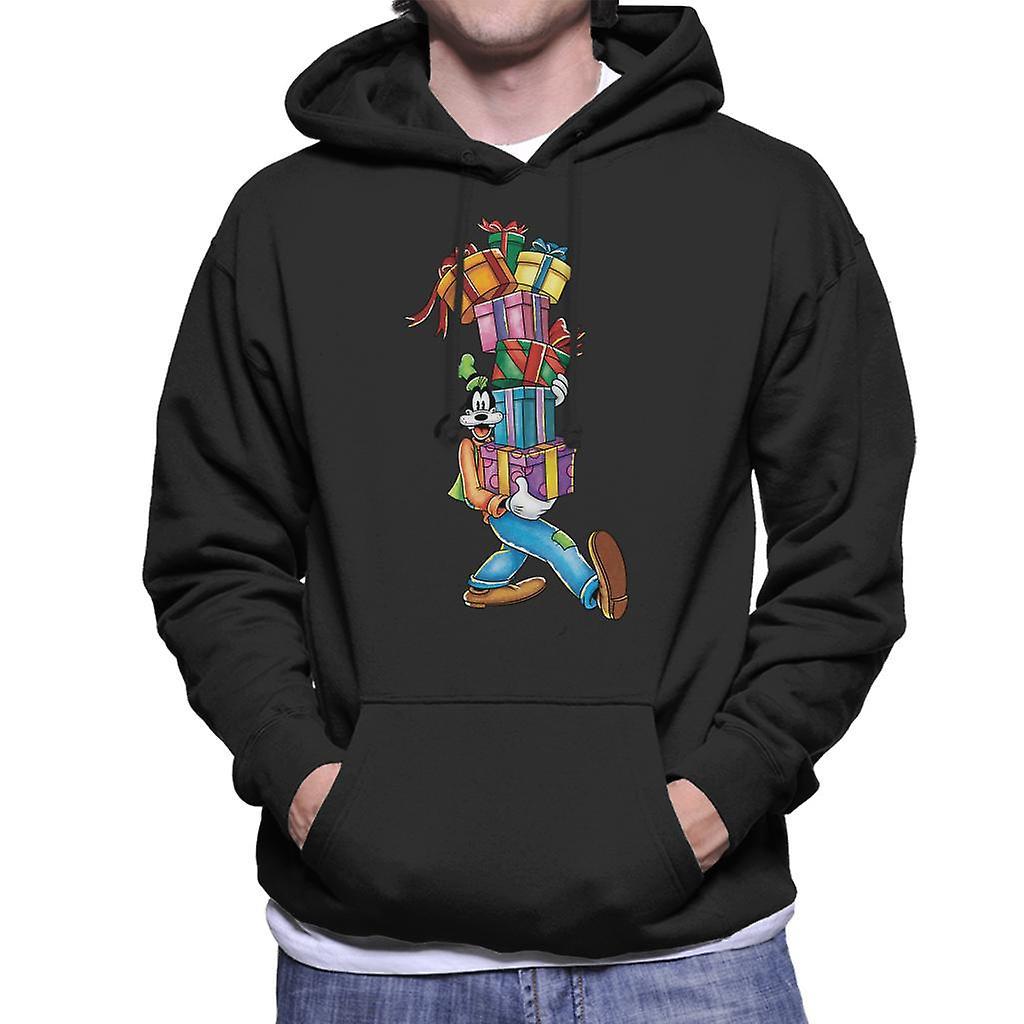 Disney Christmas Goofy Mountain Of Presents Men's Hooded Sweatshirt Black Small