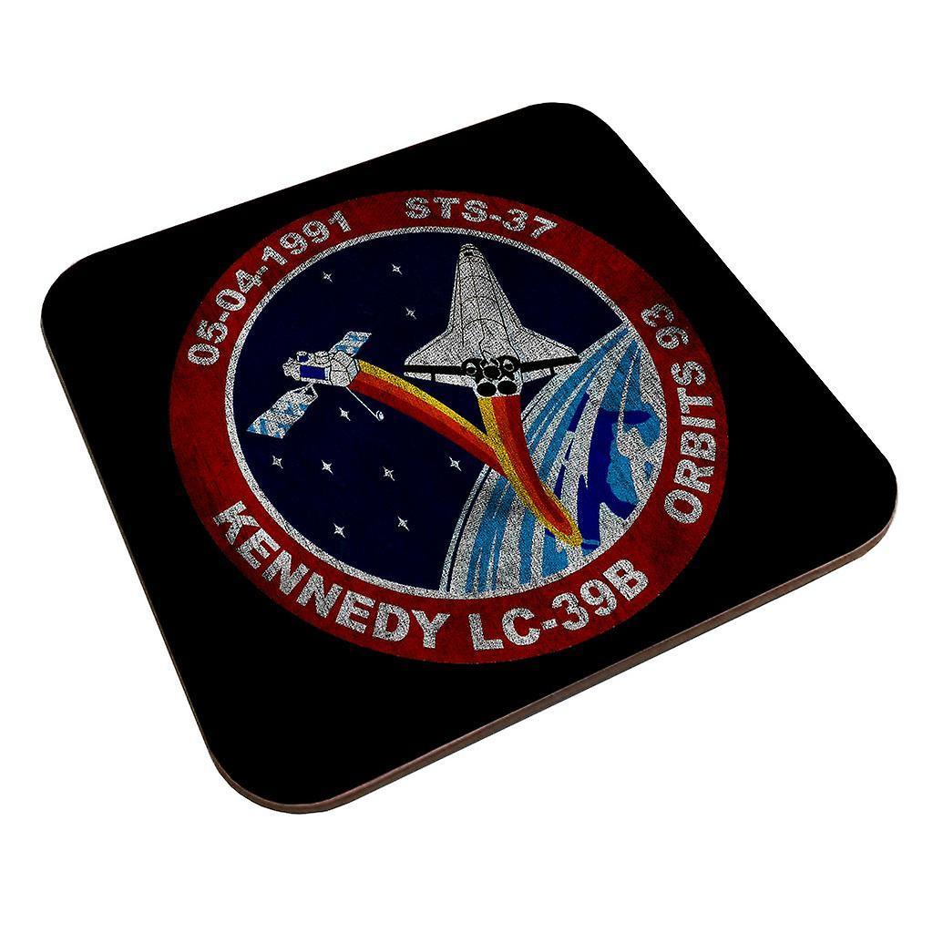 NASA STS 37 Atlantis Mission Badge Distressed Coaster Black 9 x 9 cm