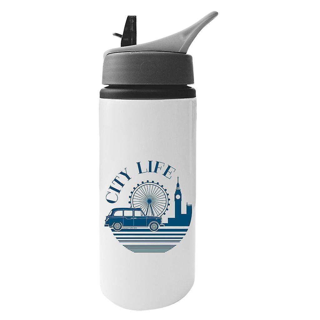 London Taxi Company City Life Aluminium Water Bottle With Straw White 625ml