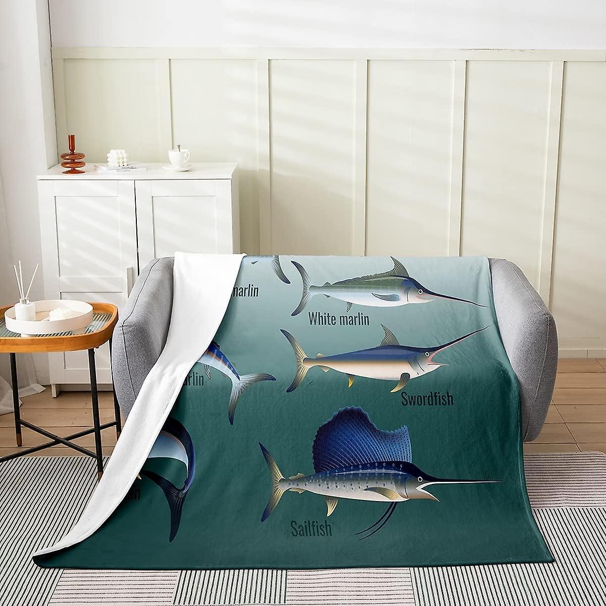 Kerota Pike Fish All Season,Bed Blanket Bass Big Fish Flannel Fleece Blanket Fishing and Hunting Plush Throw Blanket,for Sofa Kids Marlin Fish Grey...