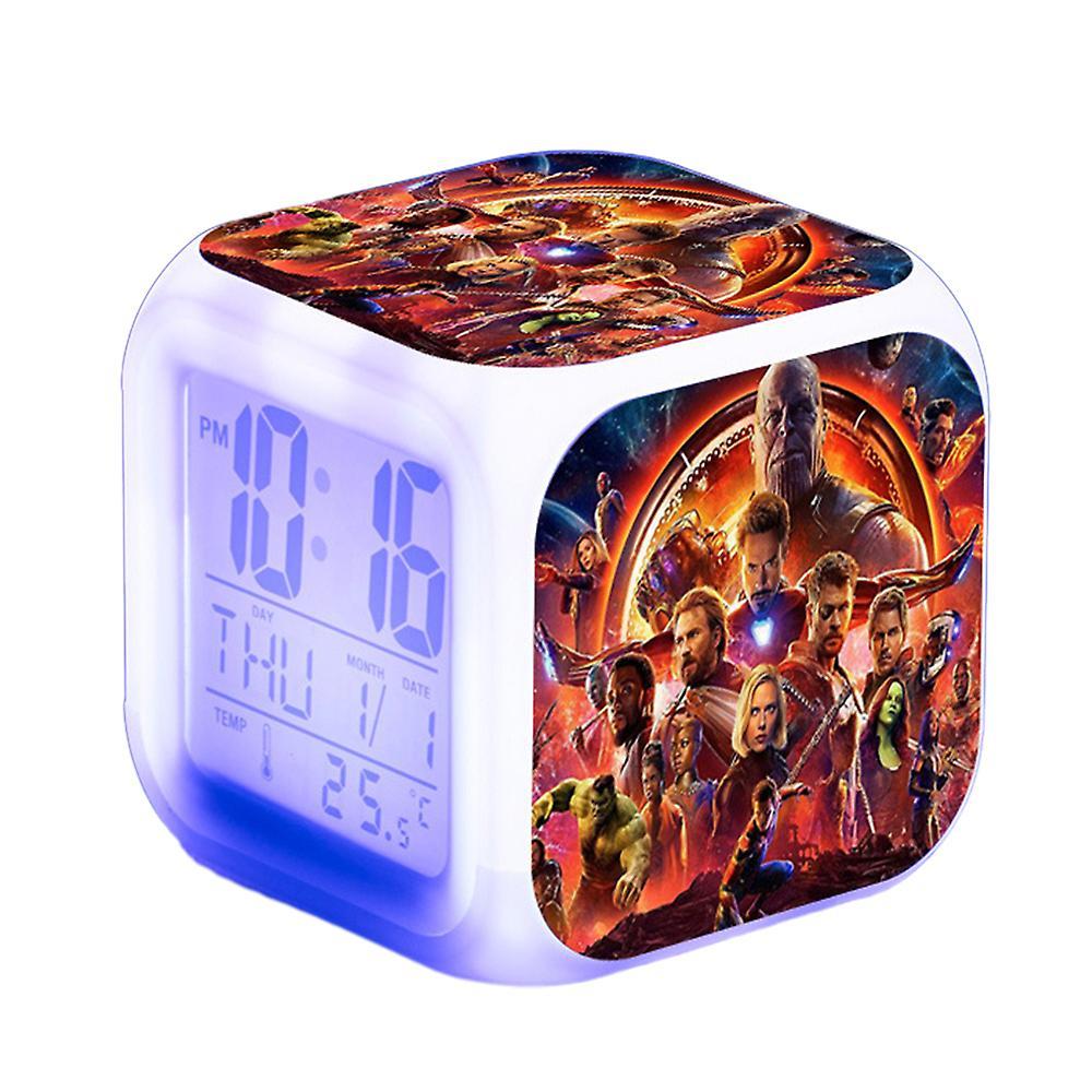 Manchalk Marvel The Avengers Print Digital Thermometer Alarm Clock 7 Color Changing Superhero Night Light Bedside Clock Home Decor Kids Toy Xmas Gi...