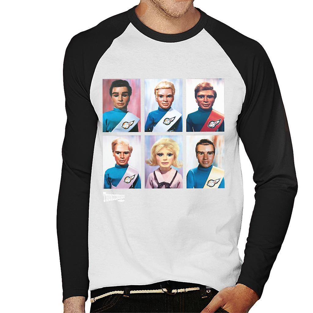 Thunderbirds Character Portraits Men's Baseball Long Sleeved T-Shirt White/Black Medium