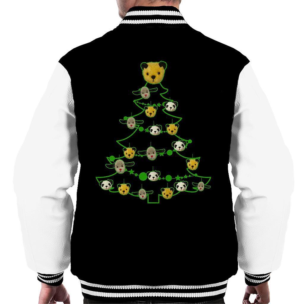 Sooty Christmas Tree Green Silhouette Men's Varsity Jacket Black/White Medium