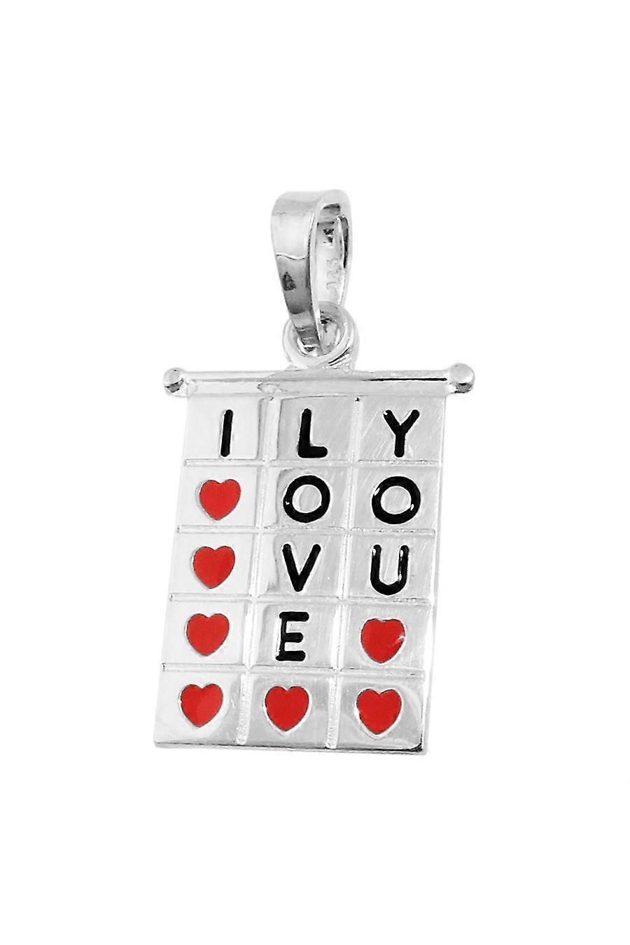 Gallay Pendant 22x13mm Square Table I-love-you Red-black Lacquered Silver 925 - Gl92381