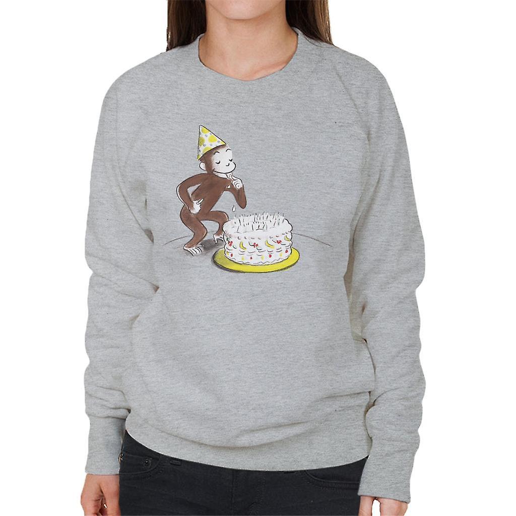 Curious George Eating Birthday Cake Women's Sweatshirt Heather Grey XX-Large