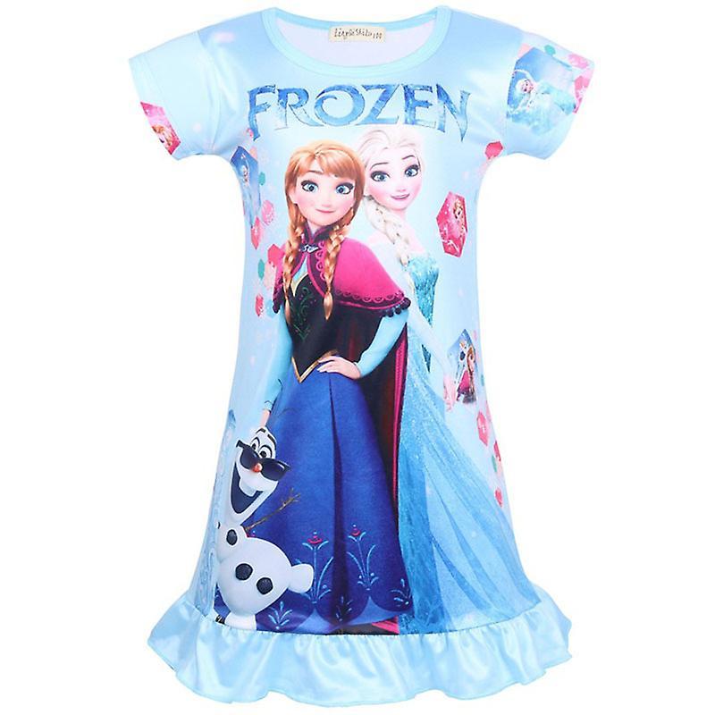 Vicbuy 3-8 Years Girls Frozen Anna Elsa Pyjama Sleepwear Dress Light Blue 3-4 Years