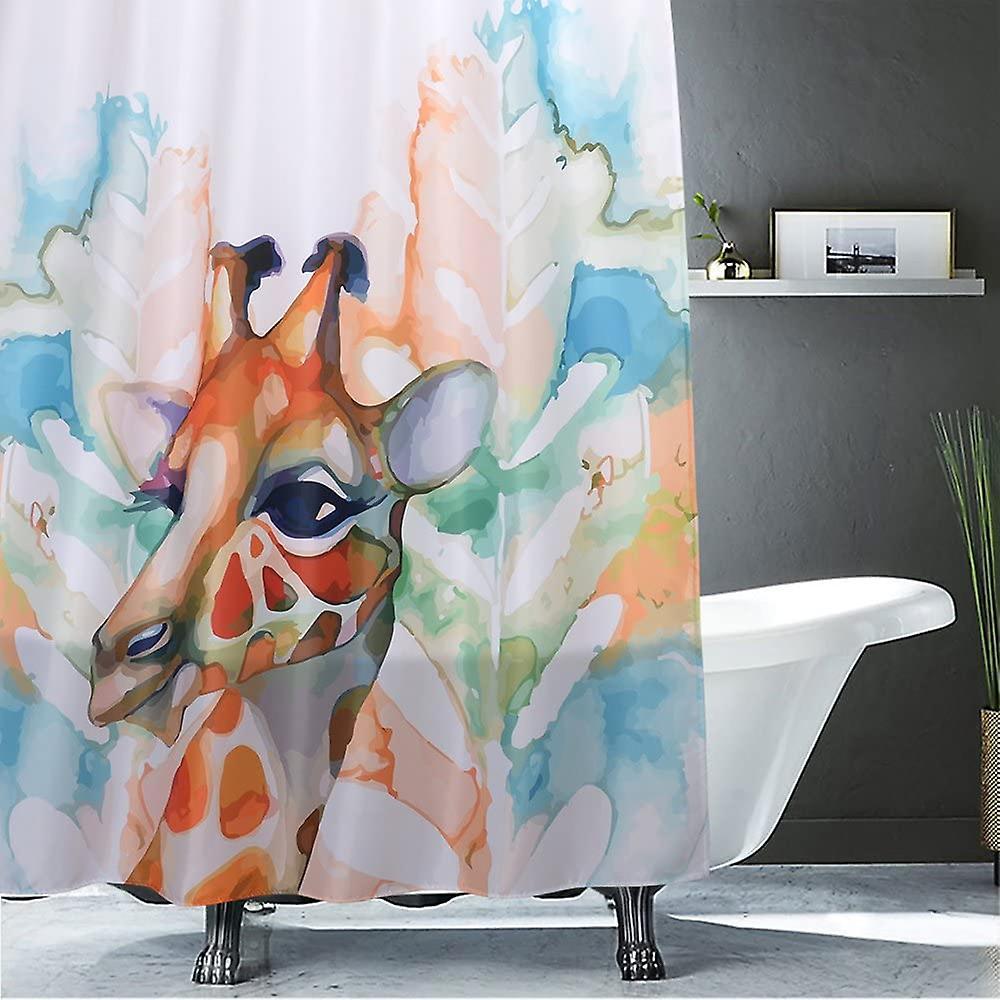 Bosheng Shower Curtain For Bathroom With 12 Hooks, Polyester Fabric Mane Washable Waterproof Shower Curtains (giraffe, 72" X 72")