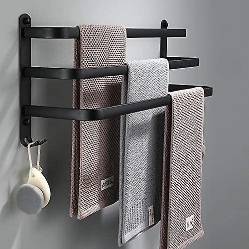 Wuhing Bathroom Towel Racks, Black Wall Mounted Towel Bars For Shower And Kitchen, Waterproof Door Bars With Double Hook Three Bars 80cm