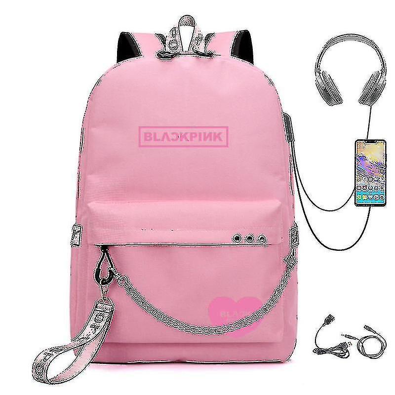 Wavepig Blackpink Backpack Usb Rechargeable Backpack Student Bag Pink