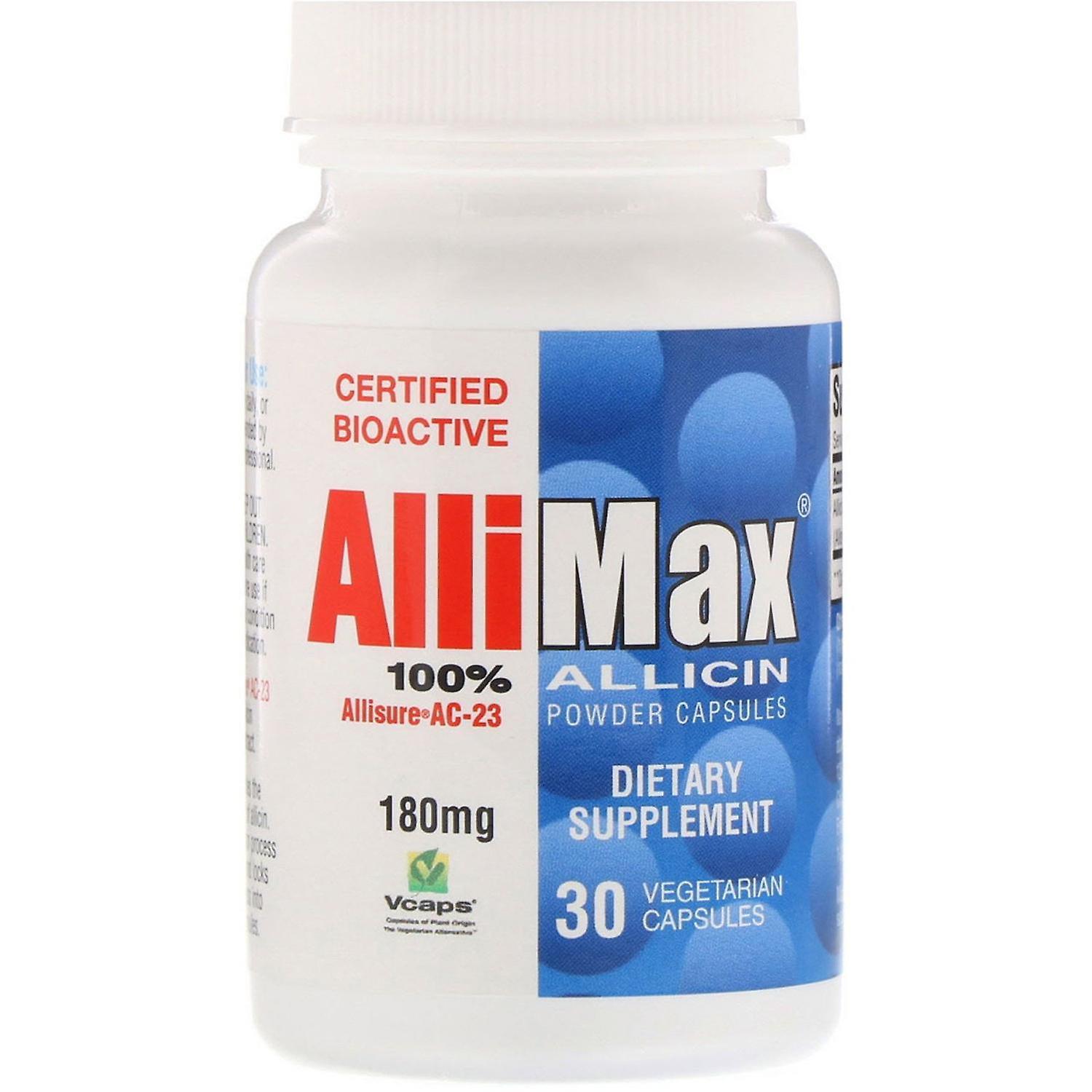 Allimax, 100% Allicin Powder Capsules, 180 mg, 30 Vegetarian Capsules