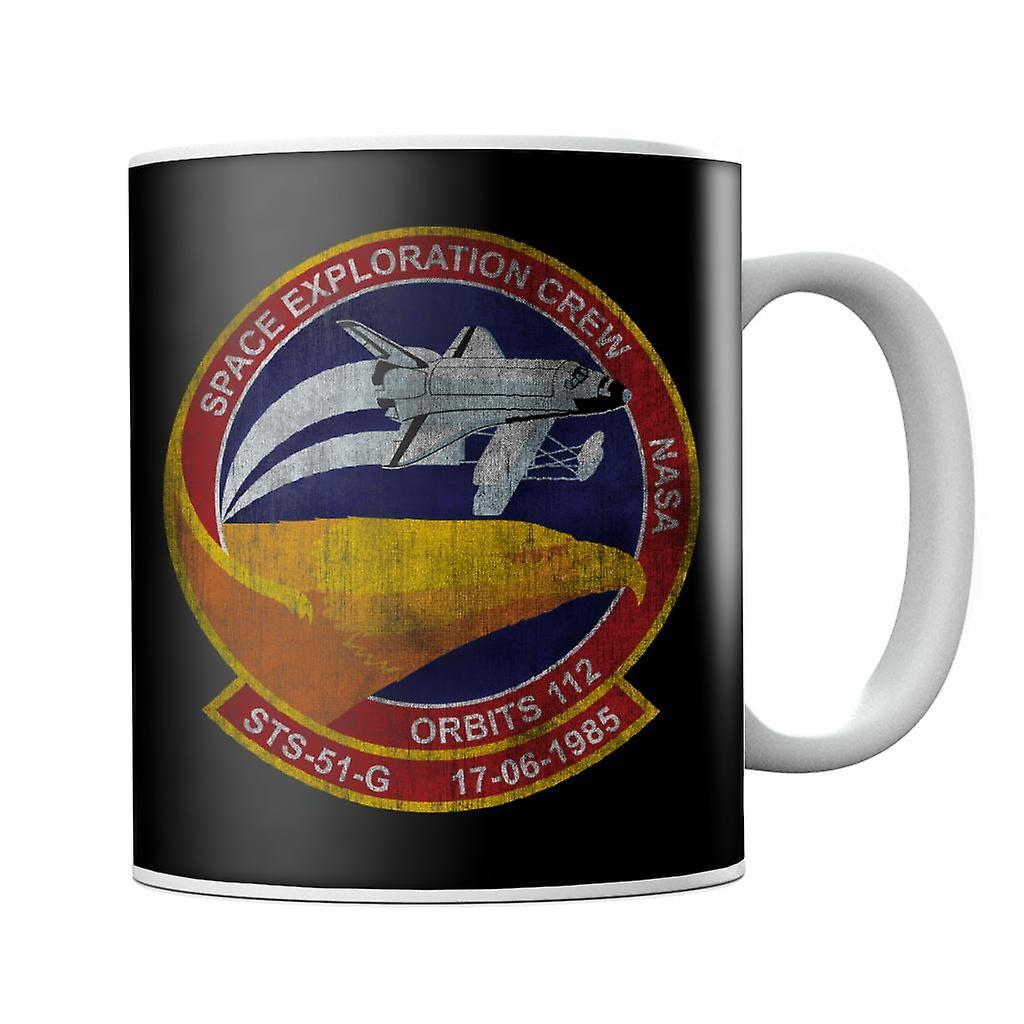 NASA STS 51 G Discovery Mission Badge Distressed Mug Black 10oz