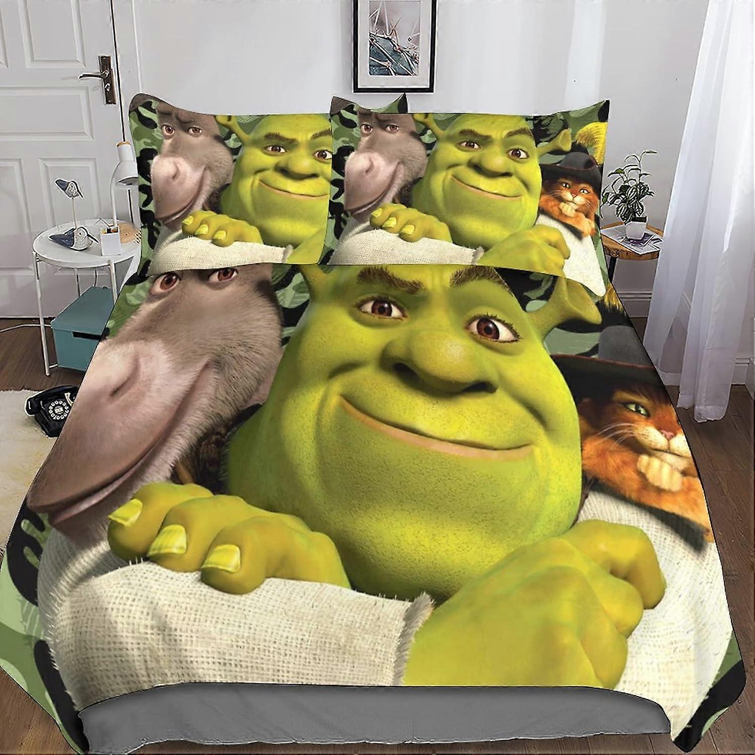 Kerota Shrek Monster Bedding Set Duvet Cover & Pillowcases 3D Microfiber with Zipper Closure 3 Pcs Pillowcases Suitable for Boys and Girls Double S...