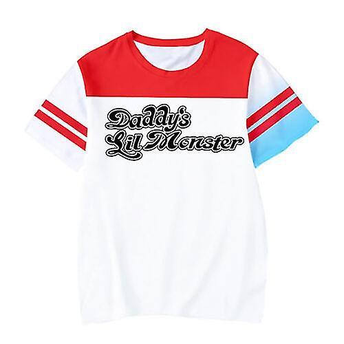 Cryin Adult Women Suicide Squad Harley Quinn T-shirt Fancy Dress Cosplay Top Costume red/white/blue L