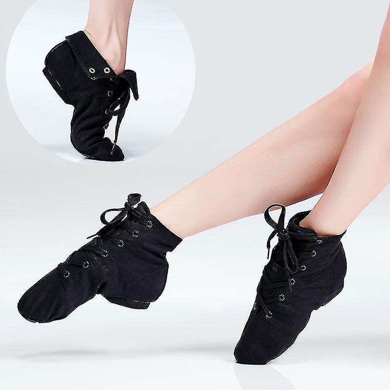 Exsha Canvas Jazz Shoes Girls Boys Black Dance Sneakers Soft Split Sole Dance Shoes High help Black 44