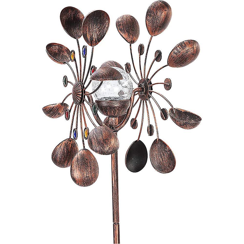 Tcgg Solar Metal Wind Wheel With Led Light And Gemstones - Wind Chime For Outside - Easy Assembly