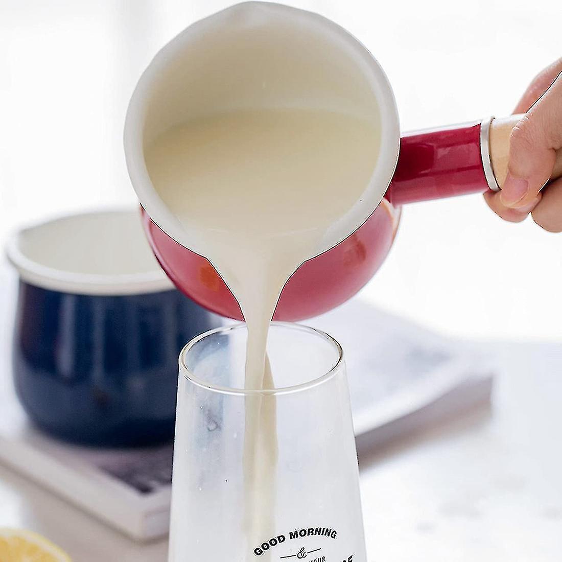 Litzee Enamel Milk Pot Mini Butter Warmer Milk Pot Enamel Sauce Pot Red_c