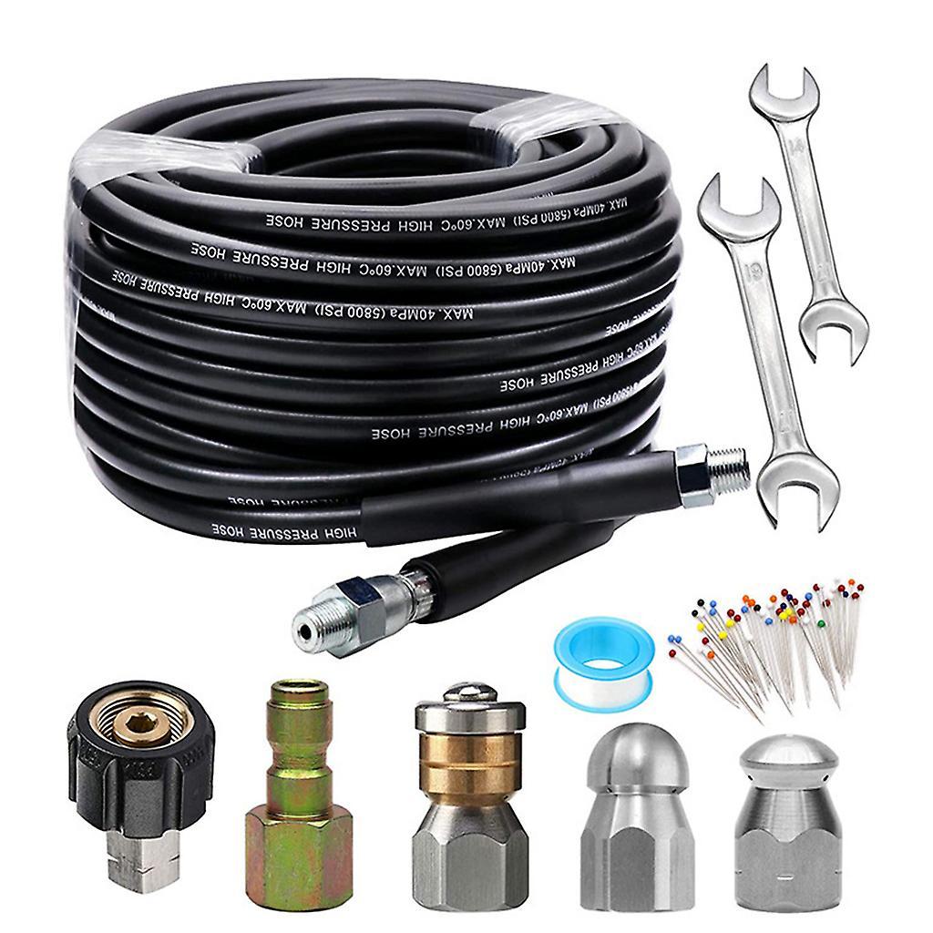 Unbrand Sewer Jetter Kit 50/98FT 5800PSI Drain Cleaner Hose High Pressure Resistant 15M