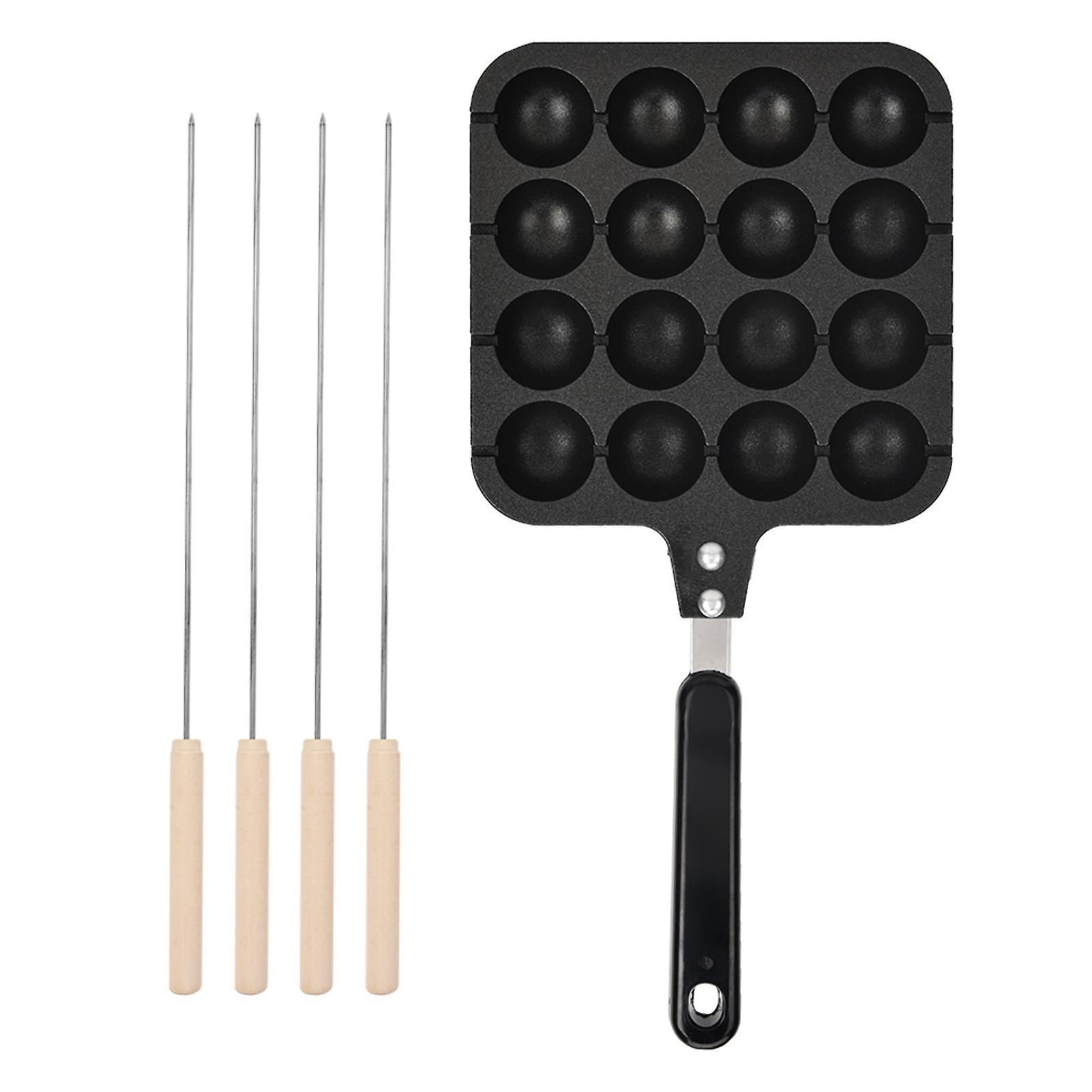 Moselota Takoyaki Grill Pan, Cast Aluminum Takoyaki Maker Non Stick Octopodes Balls Pan Plate Ergonomic Design Cooking Baking Mold Tray with 4 Baki...