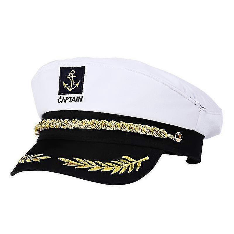 Aiducho Adult Yacht Boat Ship Sailor Captain Costume Hat Cap Navy Marine Admiral Embroidered Captain's Cap (white) navy/white