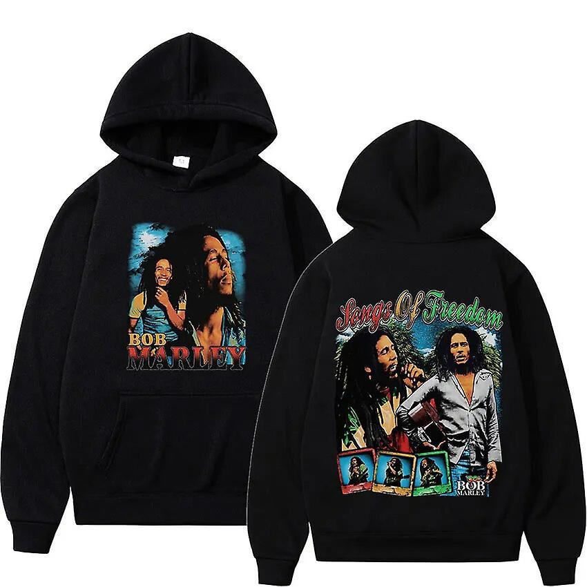 Cciyu Rapper Bob Marley Hoodie Music Album Retro Graphic Sweatshirt Men Fashion Hip Hop Oversized Hoodies Tracksuit Streetwear Unisex Black S