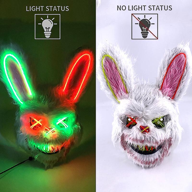 Dinoply Led Glowing Cosplay Bloody Rabbit Mask Halloween Scary Killer Bunny Headgear Carnival Masquerade Dance Horror Costume Props LED mask 4