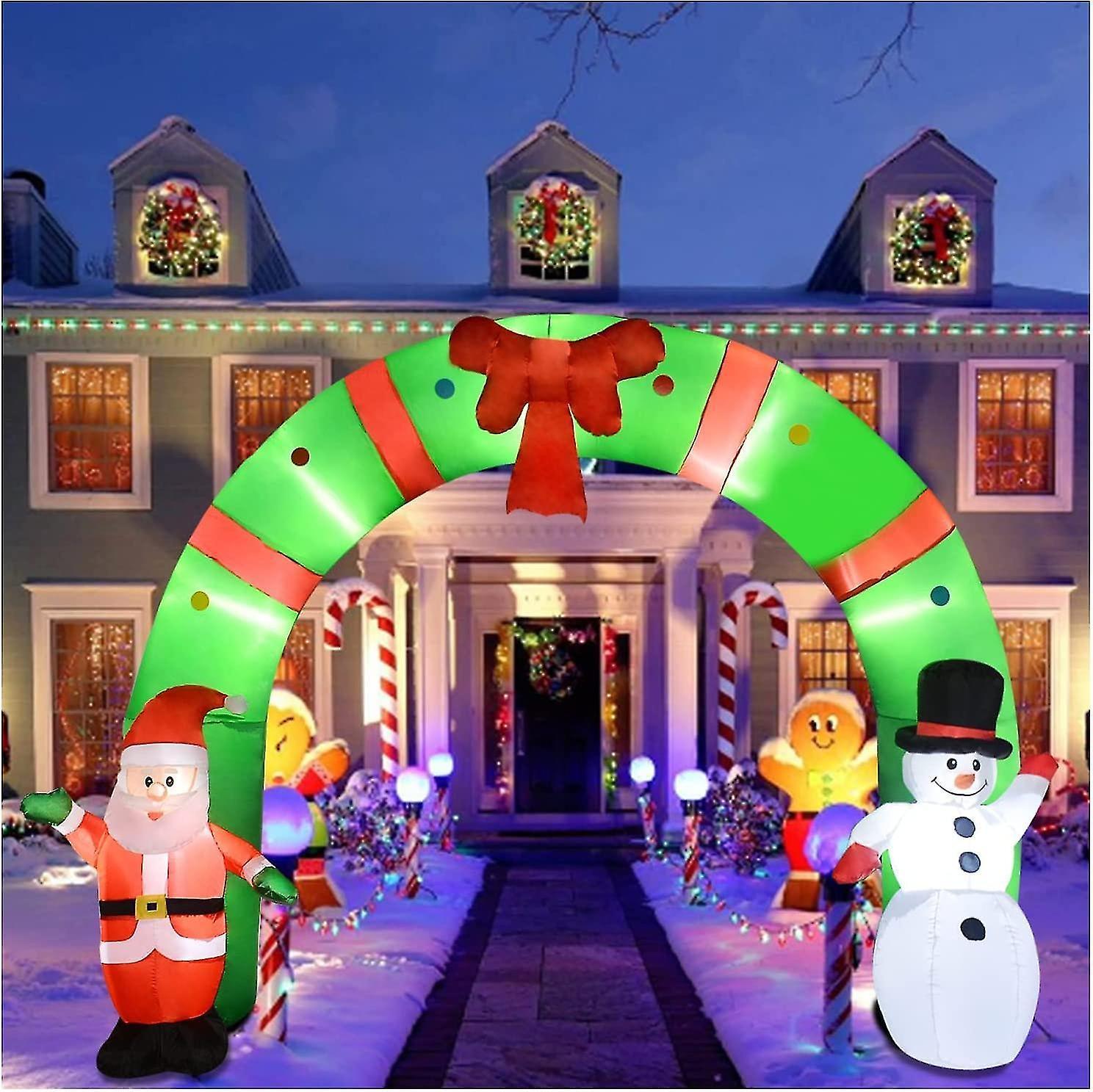 NICEMOON 10ft Lighted Inflatable Arch Large Santa and Snowman Arch Holiday Ornament Built-in LED Lights