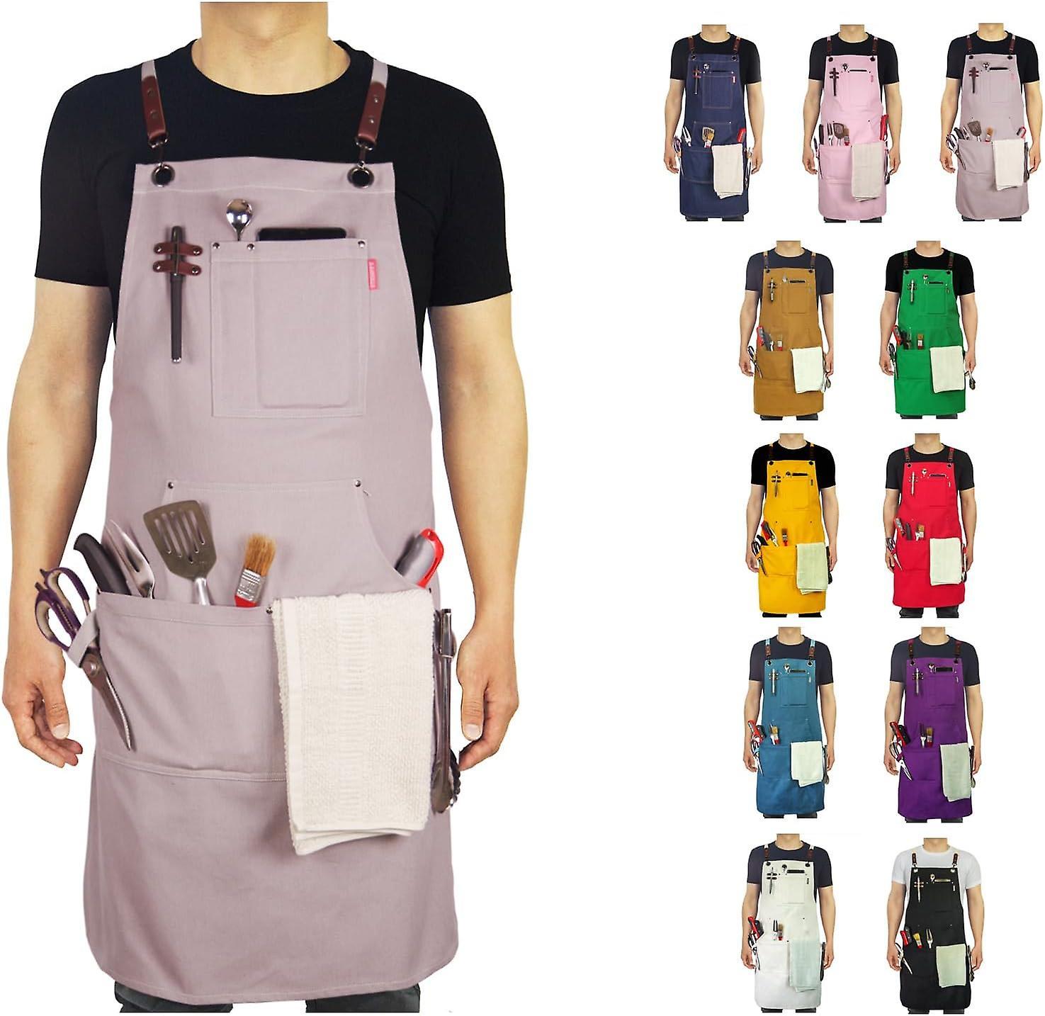 Heyone Handmade Work Apron, Cotton Canvas, Multiple Pockets, Adjustable Cross Back Weight Apron, BBQ Cafe Kitchen Painting Carpenter Artist Apron, ...